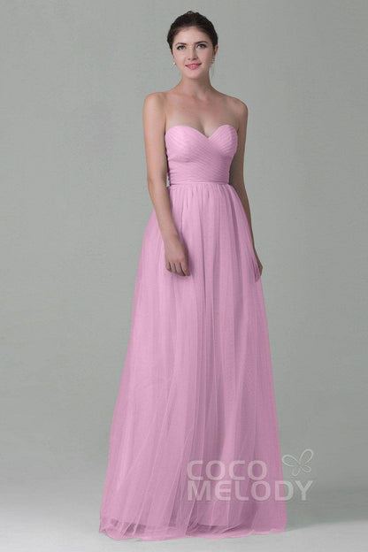 Sheath-Column Floor Length Tulle Bridesmaid Dress COZF1500E