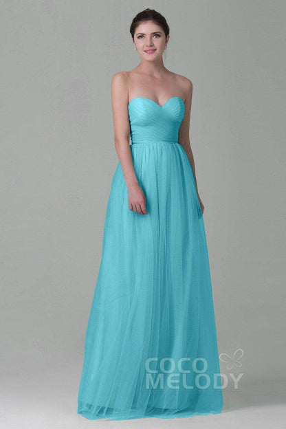 Sheath-Column Floor Length Tulle Bridesmaid Dress COZF1500E
