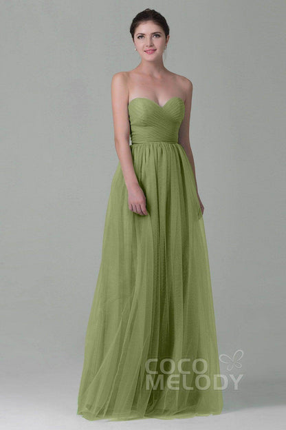 Sheath-Column Floor Length Tulle Bridesmaid Dress COZF1500E