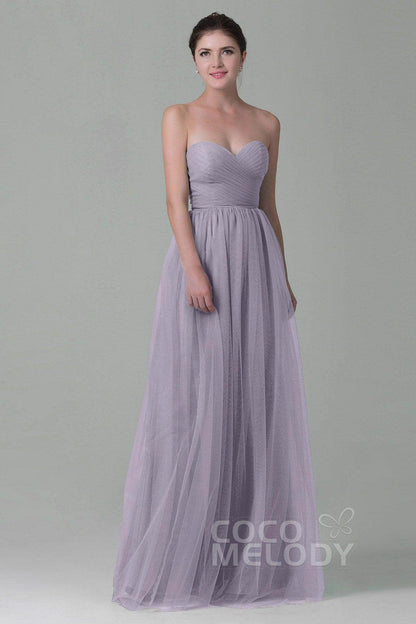 Sheath-Column Floor Length Tulle Bridesmaid Dress COZF1500E