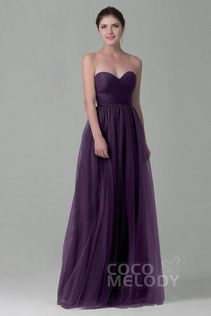 Sheath-Column Floor Length Tulle Bridesmaid Dress COZF1500E