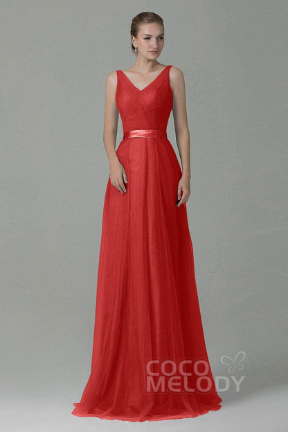 Sheath-Column Floor Length Tulle Bridesmaid Dress COZF1500F