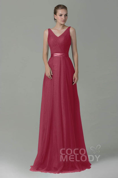Sheath-Column Floor Length Tulle Bridesmaid Dress COZF1500F