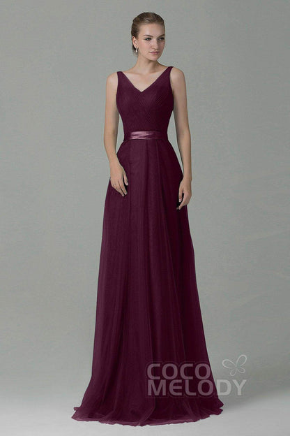 Sheath-Column Floor Length Tulle Bridesmaid Dress COZF1500F