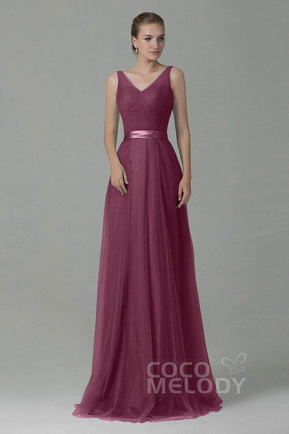 Sheath-Column Floor Length Tulle Bridesmaid Dress COZF1500F