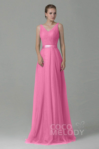 Sheath-Column Floor Length Tulle Bridesmaid Dress COZF1500F