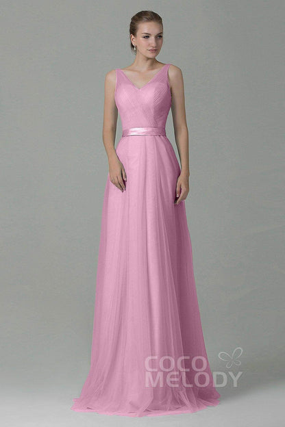 Sheath-Column Floor Length Tulle Bridesmaid Dress COZF1500F