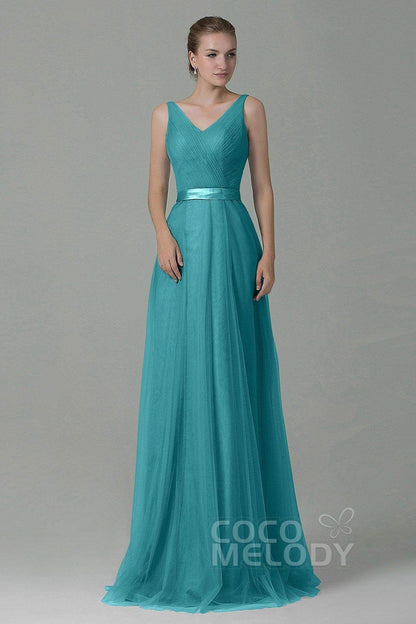 Sheath-Column Floor Length Tulle Bridesmaid Dress COZF1500F