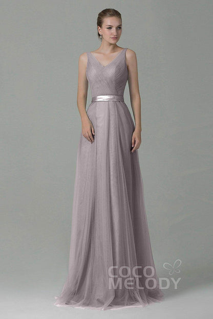 Sheath-Column Floor Length Tulle Bridesmaid Dress COZF1500F