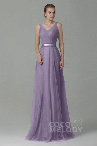 Sheath-Column Floor Length Tulle Bridesmaid Dress COZF1500F