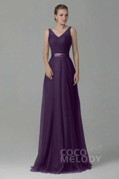 Sheath-Column Floor Length Tulle Bridesmaid Dress COZF1500F