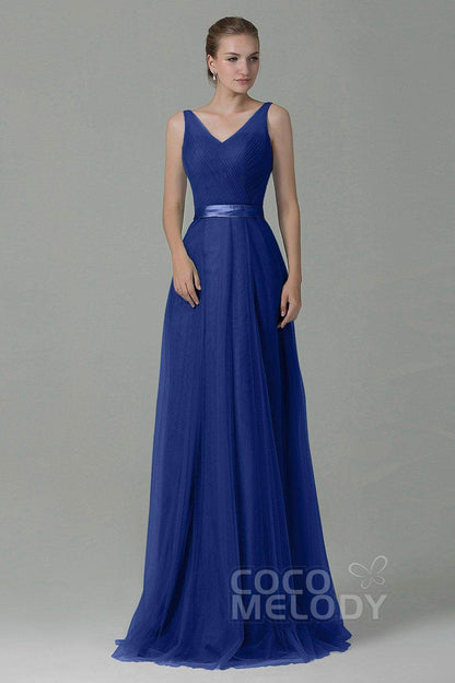 Sheath-Column Floor Length Tulle Bridesmaid Dress COZF1500F