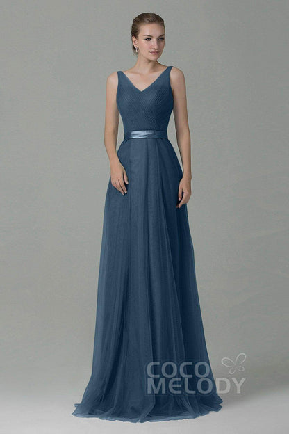 Sheath-Column Floor Length Tulle Bridesmaid Dress COZF1500F