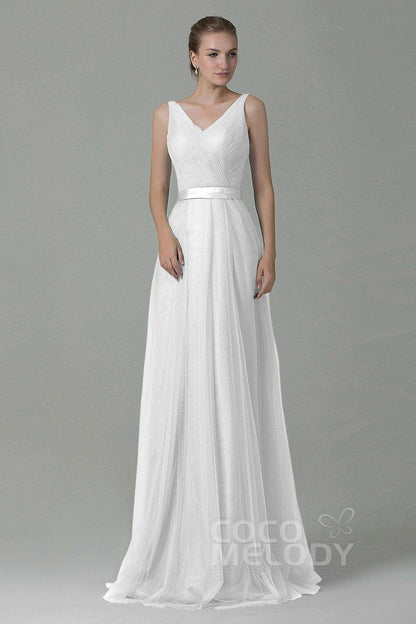 Sheath-Column Floor Length Tulle Bridesmaid Dress COZF1500F