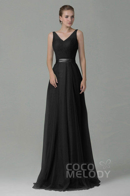 Sheath-Column Floor Length Tulle Bridesmaid Dress COZF1500F