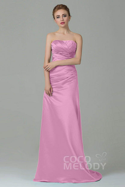 Sheath-Column Sweep Train Satin Bridesmaid Dress COZF15010