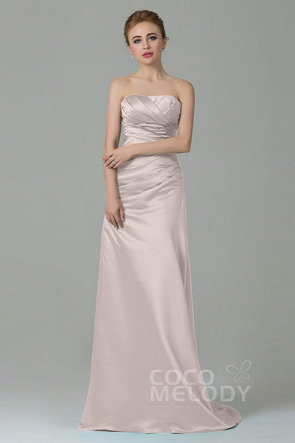 Sheath-Column Sweep Train Satin Bridesmaid Dress COZF15010