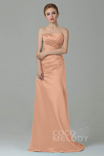Sheath-Column Sweep Train Satin Bridesmaid Dress COZF15010