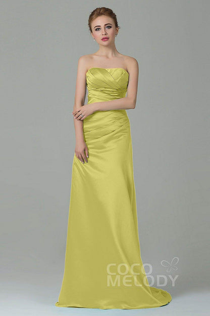 Sheath-Column Sweep Train Satin Bridesmaid Dress COZF15010