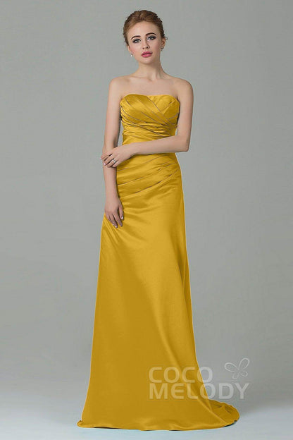 Sheath-Column Sweep Train Satin Bridesmaid Dress COZF15010