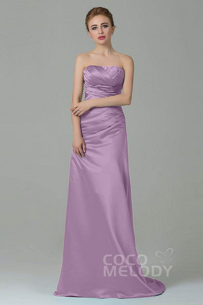Sheath-Column Sweep Train Satin Bridesmaid Dress COZF15010