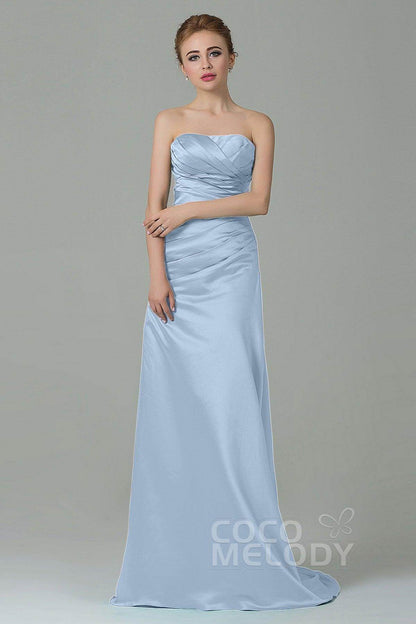 Sheath-Column Sweep Train Satin Bridesmaid Dress COZF15010