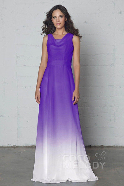 Sheath-Column Floor Length Chiffon Ombre Dress COZF17009