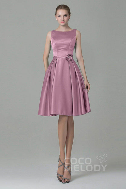 A-Line Knee Length Satin Bridesmaid Dress COZK1500B