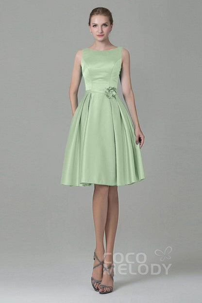 A-Line Knee Length Satin Bridesmaid Dress COZK1500B