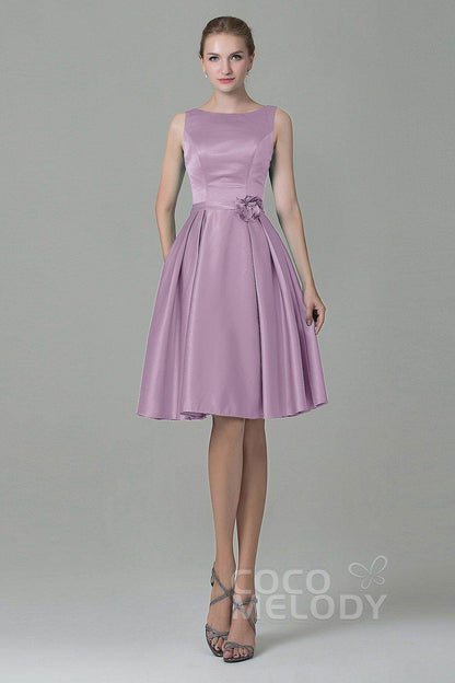 A-Line Knee Length Satin Bridesmaid Dress COZK1500B
