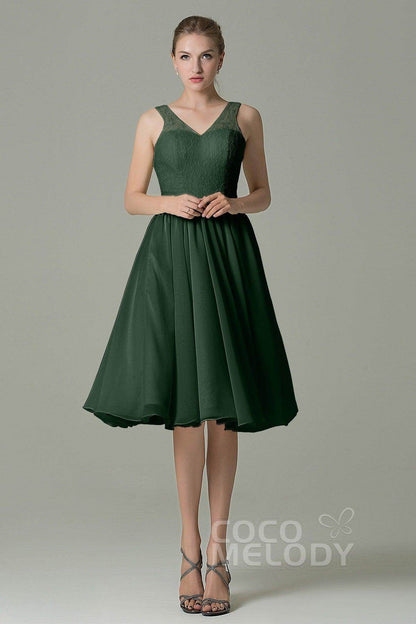 A-Line Knee Length Lace Short Bridesmaid Dress COZK16001