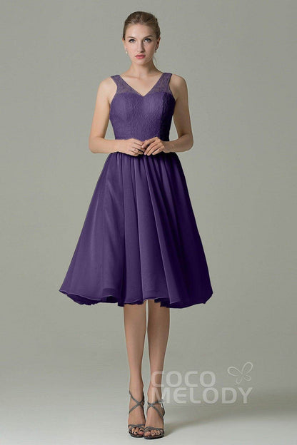 A-Line Knee Length Lace Short Bridesmaid Dress COZK16001