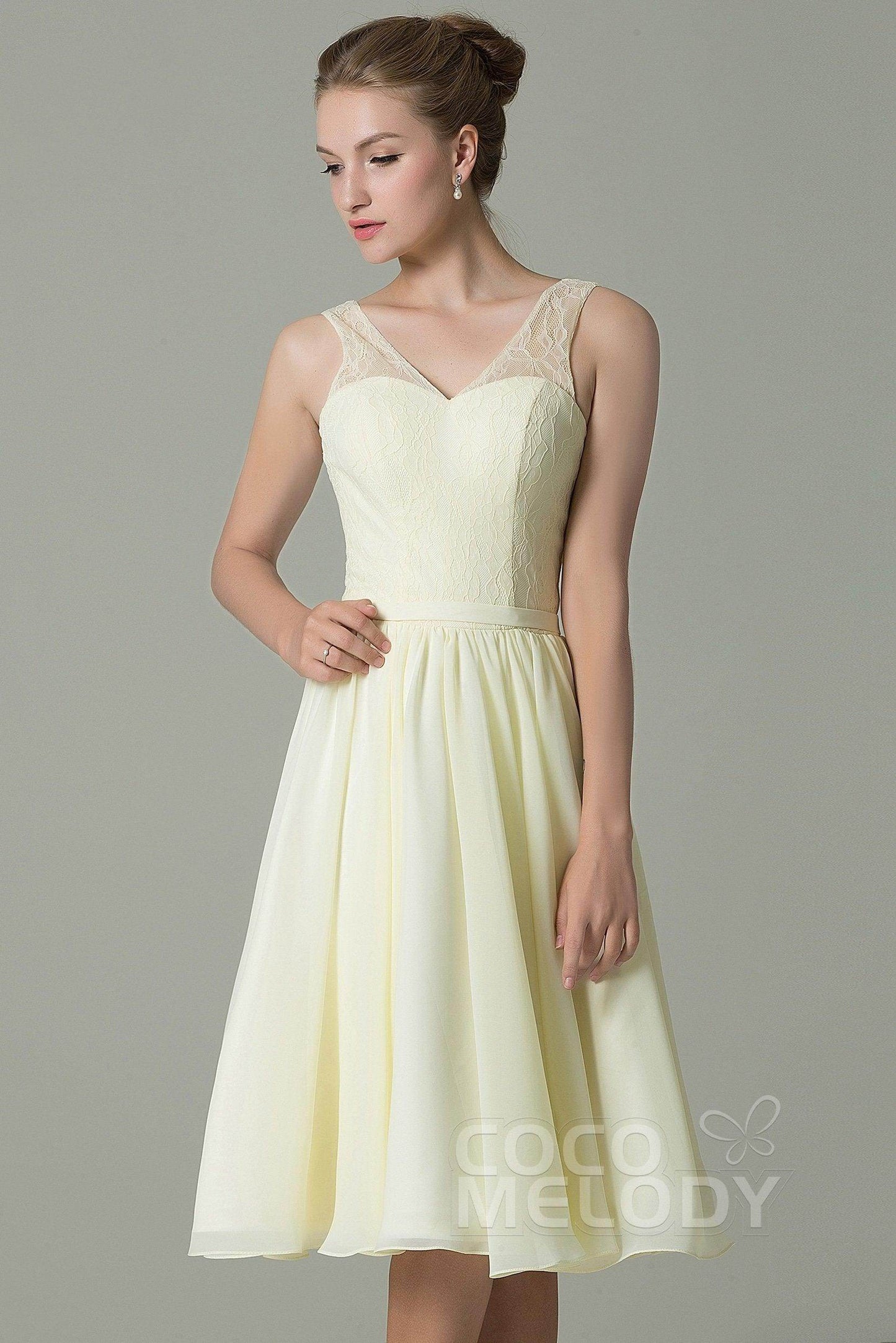 A-Line Knee Length Lace Short Bridesmaid Dress COZK16001