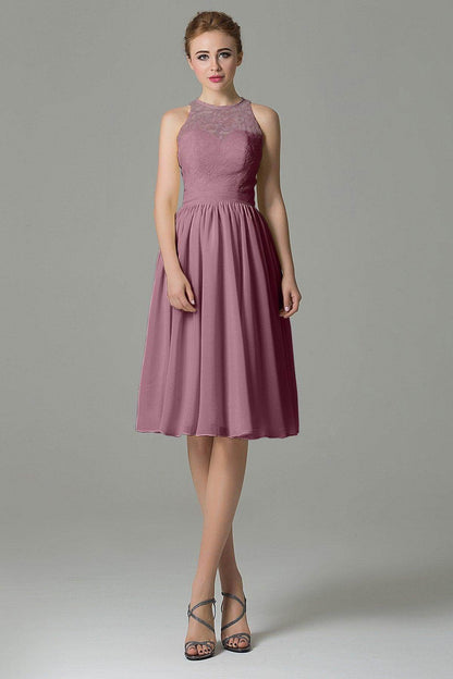 A-Line Knee Length Lace Short Bridesmaid Dress COZK16003