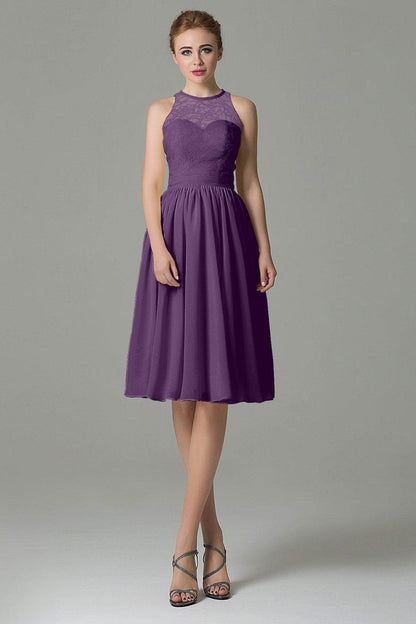 A-Line Knee Length Lace Short Bridesmaid Dress COZK16003