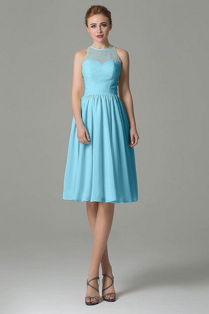 A-Line Knee Length Lace Short Bridesmaid Dress COZK16003