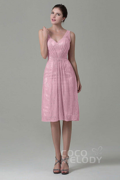 Sheath-Column Knee Length Lace Bridesmaid Dress COZK16010