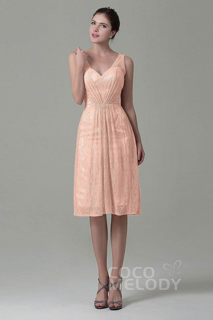 Sheath-Column Knee Length Lace Bridesmaid Dress COZK16010