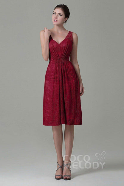 Sheath-Column Knee Length Lace Bridesmaid Dress COZK16010