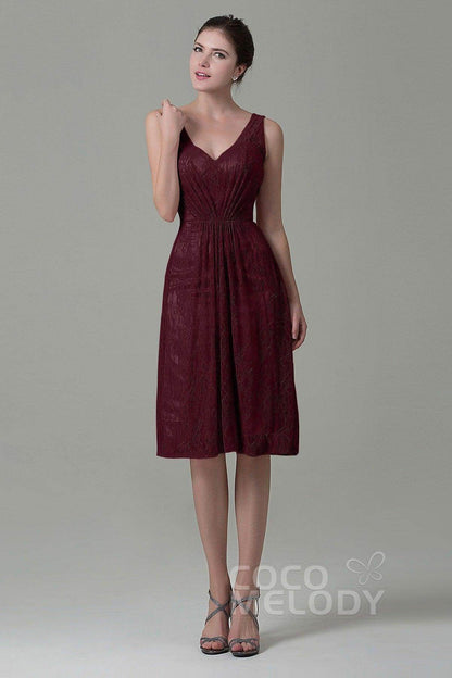 Sheath-Column Knee Length Lace Bridesmaid Dress COZK16010