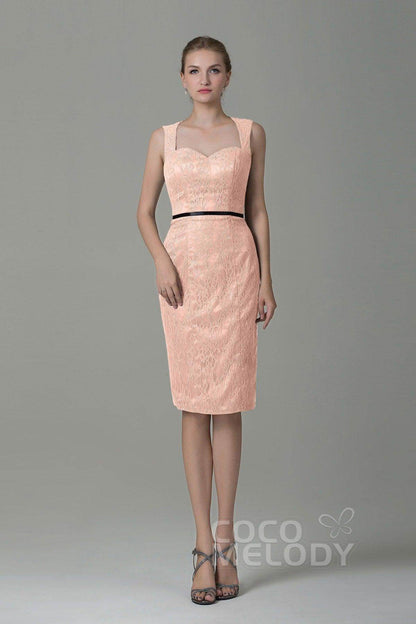 Sheath-Column Knee Length Lace Bridesmaid Dress COZK16011
