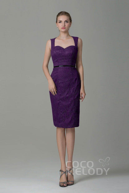 Sheath-Column Knee Length Lace Bridesmaid Dress COZK16011