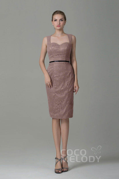 Sheath-Column Knee Length Lace Bridesmaid Dress COZK16011