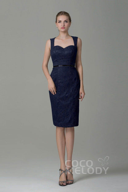 Sheath-Column Knee Length Lace Bridesmaid Dress COZK16011