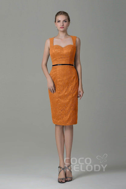 Sheath-Column Knee Length Lace Bridesmaid Dress COZK16011