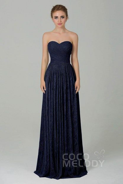 Sheath-Column Floor Length Lace Bridesmaid Dress COZK16013