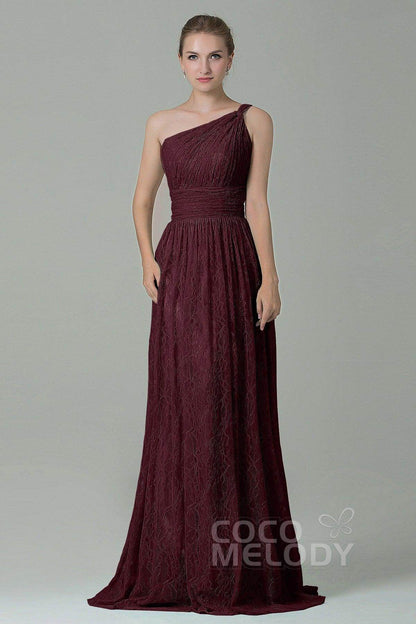 Sheath-Column Floor Length Lace Bridesmaid Dress COZK16014