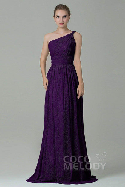Sheath-Column Floor Length Lace Bridesmaid Dress COZK16014