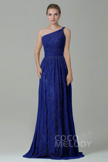 Sheath-Column Floor Length Lace Bridesmaid Dress COZK16014