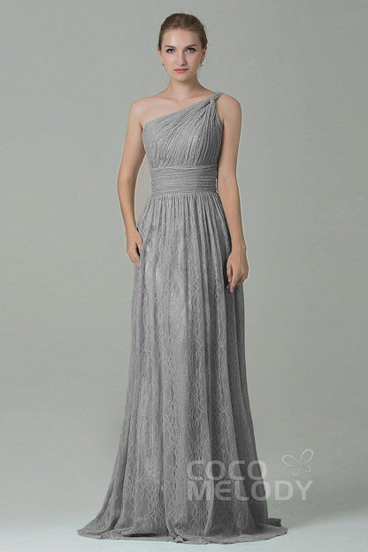 Sheath-Column Floor Length Lace Bridesmaid Dress COZK16014